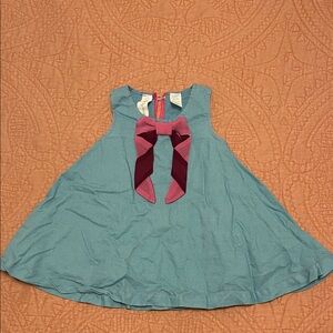 Matilda Jane Baby Girls Blue Linen Dress with Pink Bow - 12M
